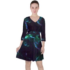 Space Cosmos Galaxy Stars Black Hole Universe Art Quarter Sleeve Ruffle Waist Dress by Pakemis