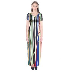 Abstract Trees Colorful Artwork Woods Short Sleeve Maxi Dress by Pakemis