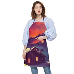 Cabin Mountains Snow Sun Winter Dusk Pocket Apron by Pakemis