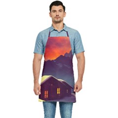 Cabin Mountains Snow Sun Winter Dusk Kitchen Apron by Pakemis