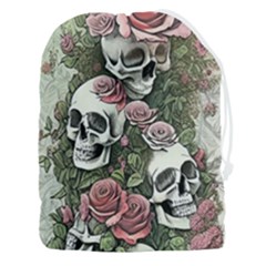 Skulls Roses Wallpaper Garden Artwork Drawstring Pouch (3xl) by Pakemis