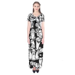 Graffiti Spray Can Characters Seamless Pattern Short Sleeve Maxi Dress by Pakemis