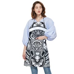 Tiger Illustration Vintage Border Frame Engraving With Retro Ornament Pattern Antique Rococo Style D Pocket Apron by Pakemis