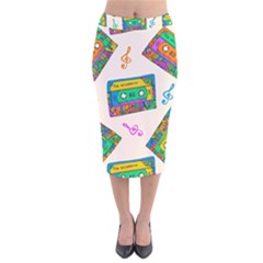 Seamless Pattern With Colorfu Cassettes Hippie Style Doodle Musical Texture Wrapping Fabric Vector Velvet Midi Pencil Skirt by Pakemis