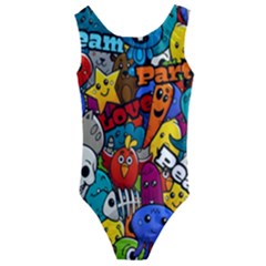 Graffiti Characters Seamless Pattern Kids  Cut-out Back One Piece Swimsuit by Pakemis