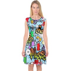 Graffiti Characters Seamless Patterns Capsleeve Midi Dress by Pakemis