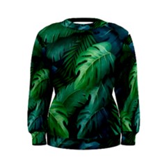 Tropical Green Leaves Background Women s Sweatshirt by Pakemis