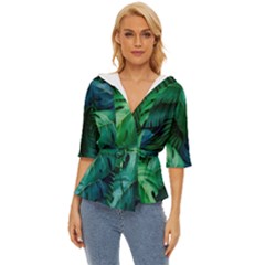 Tropical Green Leaves Background Lightweight Drawstring Hooded Top by Pakemis