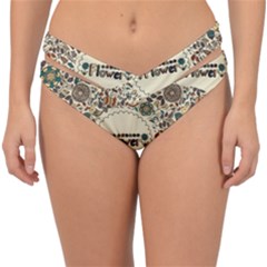 Seamless Pattern With Flower Birds Double Strap Halter Bikini Bottom by Pakemis