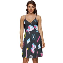 Memphis Design Seamless Pattern V-neck Pocket Summer Dress  by Pakemis