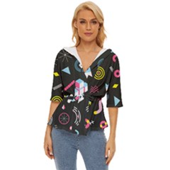 Memphis Design Seamless Pattern Lightweight Drawstring Hooded Top by Pakemis