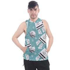 Cute Seamless Pattern With Rocket Planets Stars Men s Sleeveless Hoodie by Pakemis