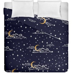 Hand Drawn Scratch Style Night Sky With Moon Cloud Space Among Stars Seamless Pattern Vector Design Duvet Cover Double Side (king Size) by Pakemis