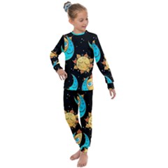 Seamless Pattern With Sun Moon Children Kids  Long Sleeve Set  by Pakemis