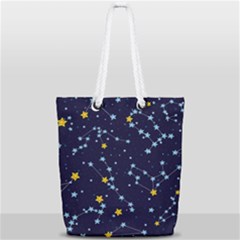 Seamless Pattern With Cartoon Zodiac Constellations Starry Sky Full Print Rope Handle Tote (small) by Pakemis