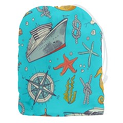 Colored-sketched-sea-elements-pattern-background-sea-life-animals-illustration Drawstring Pouch (3xl) by Pakemis