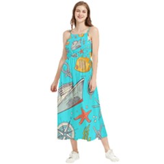 Colored-sketched-sea-elements-pattern-background-sea-life-animals-illustration Boho Sleeveless Summer Dress by Pakemis