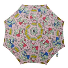 Seamless-pattern-with-many-funny-cute-superhero-dinosaurs-t-rex-mask-cloak-with-comics-style-inscrip Hook Handle Umbrellas (medium) by Pakemis