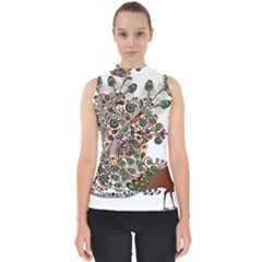 Peacock Graceful Bird Animal Mock Neck Shell Top by artworkshop