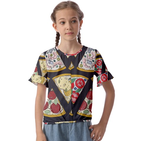 Vector-seamless-pattern-with-italian-pizza-top-view Kids  Cuff Sleeve Scrunch Bottom Tee by Pakemis