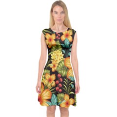 Fabulous Colorful Floral Seamless Capsleeve Midi Dress by Pakemis