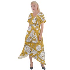 Vector-seamless-pizza-slice-pattern-hand-drawn-pizza-illustration-great-pizzeria-menu-background - Cross Front Sharkbite Hem Maxi Dress by Pakemis
