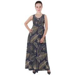 Elegant-pattern-with-golden-tropical-leaves Empire Waist Velour Maxi Dress by Pakemis