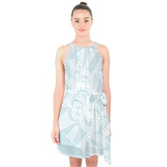 Blue 2 Zendoodle Halter Collar Waist Tie Chiffon Dress by Mazipoodles