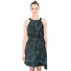 Green Zendoodle Halter Collar Waist Tie Chiffon Dress by Mazipoodles