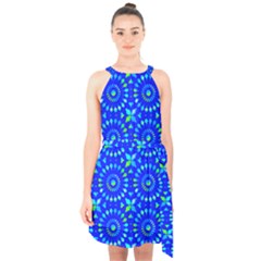 Kaleidoscope Royal Blue Halter Collar Waist Tie Chiffon Dress by Mazipoodles