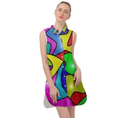 Colorful Abstract Art Sleeveless Shirt Dress by gasi