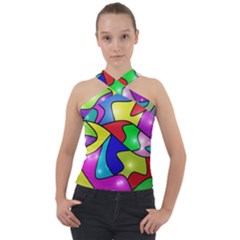 Colorful Abstract Art Cross Neck Velour Top by gasi