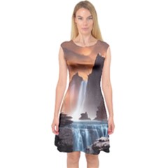Water Waterfall Nature River Lake Planet Fantasy Capsleeve Midi Dress by Uceng