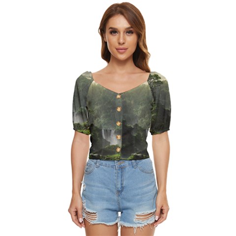 Waterfall River Fantasy Dream Planet Matte Button Up Blouse by Uceng