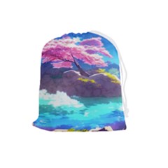 Fantasy Japan Mountains Cherry Blossoms Nature Drawstring Pouch (large) by Uceng