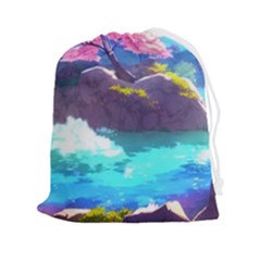 Fantasy Japan Mountains Cherry Blossoms Nature Drawstring Pouch (2xl) by Uceng