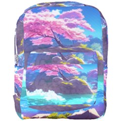 Fantasy Japan Mountains Cherry Blossoms Nature Full Print Backpack by Uceng
