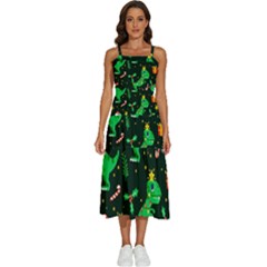 Christmas Funny Pattern Dinosaurs Sleeveless Shoulder Straps Boho Dress by Uceng