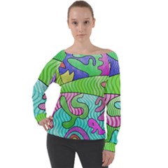 Colorful Stylish Design Off Shoulder Long Sleeve Velour Top by gasi