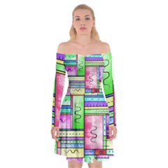 Colorful Pattern Off Shoulder Skater Dress by gasi