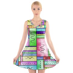 Colorful Pattern V-neck Sleeveless Dress by gasi