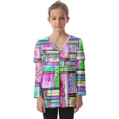 Colorful Pattern Kids  V Neck Casual Top by gasi