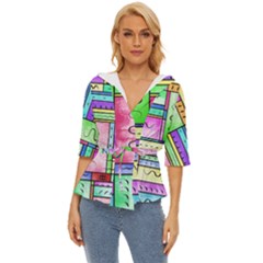 Colorful Pattern Lightweight Drawstring Hooded Top by gasi