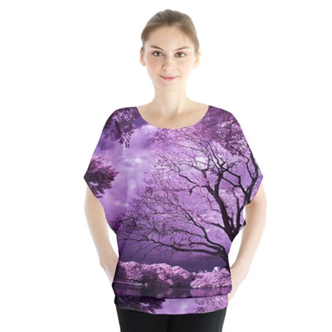 Violet Nature Batwing Chiffon Blouse by Sparkle