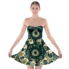 Fractal Glowing Kaleidoscope Wallpaper Art Design Strapless Bra Top Dress by Pakemis