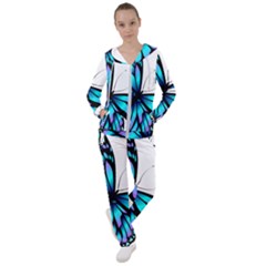 Blue And Pink Butterfly Illustration, Monarch Butterfly Cartoon Blue, Cartoon Blue Butterfly Free Pn Women s Tracksuit by asedoi