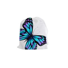Blue And Pink Butterfly Illustration, Monarch Butterfly Cartoon Blue, Cartoon Blue Butterfly Free Pn Drawstring Pouch (small) by asedoi