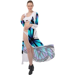 Blue And Pink Butterfly Illustration, Monarch Butterfly Cartoon Blue, Cartoon Blue Butterfly Free Pn Maxi Chiffon Beach Wrap by asedoi