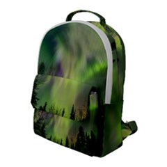 Aurora Borealis In Sky Over Forest Flap Pocket Backpack (large) by danenraven
