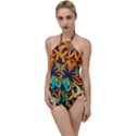 Orange, turquoise and blue pattern  Go with the Flow One Piece Swimsuit View1